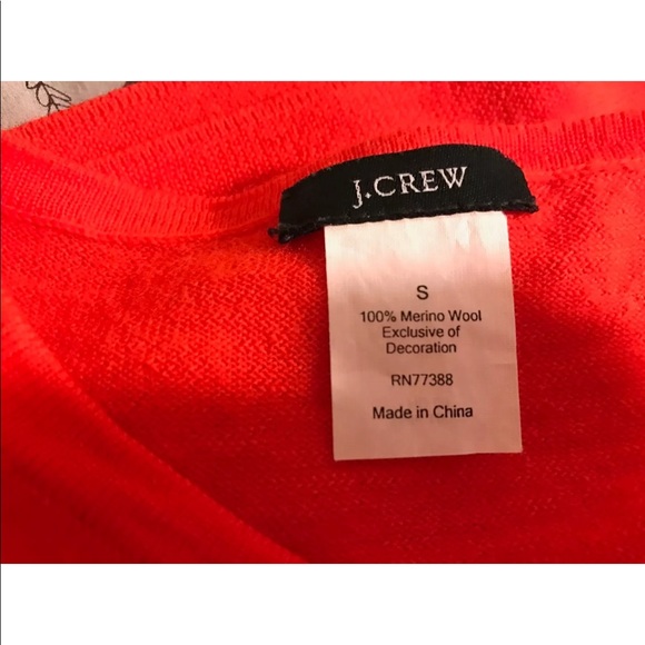 J.CREW Merino 100% Wool Lili Ruffle Chiffon Cardigan Sweater Vibrant Orange Knit - Picture 8 of 10
